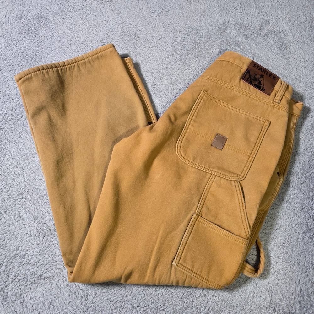 Stanley Mens 36x32 Carpenter Pants Brown Fleece Lined Cotton Canvas Workwear